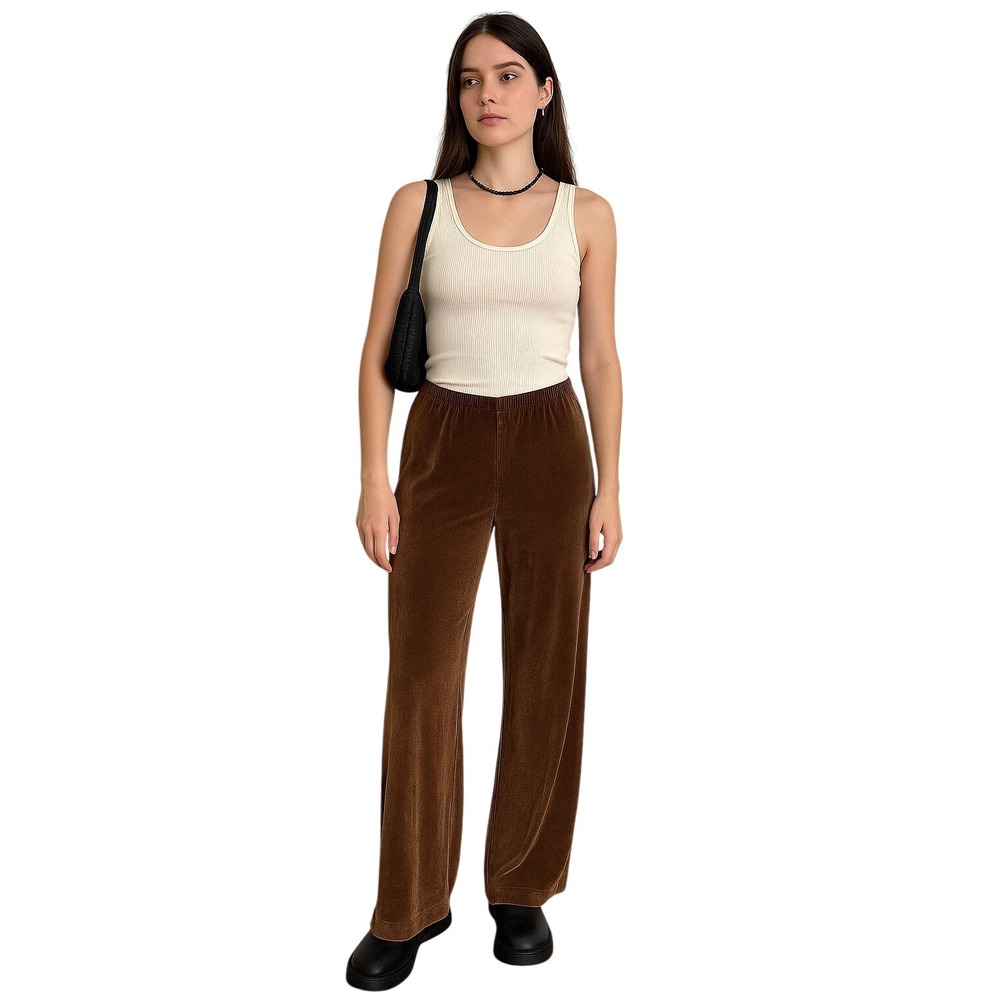 LAURA ASHLEY 90s Brown‎ Velour Wide Leg Lounge Pants Y2K Minimalist Stretch M